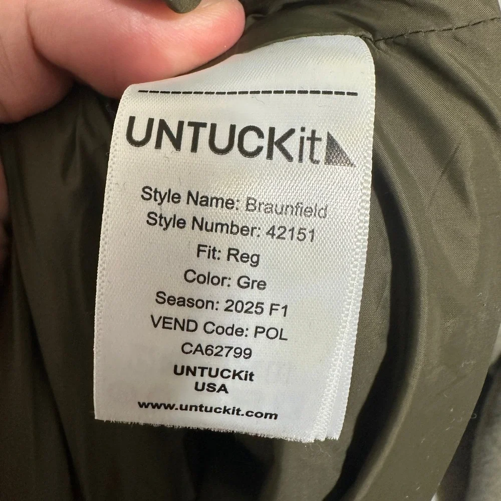 UNTUCKit Braunfield Quilted Shirt Jacket Mens Small Olive Green Snap Front 42151